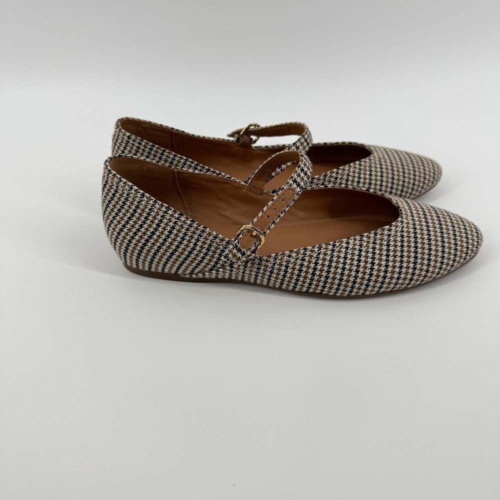 Lucky Brand Shoes Womens Size 7.5 Brown Houndstooth Mary Jane Buckle Flats